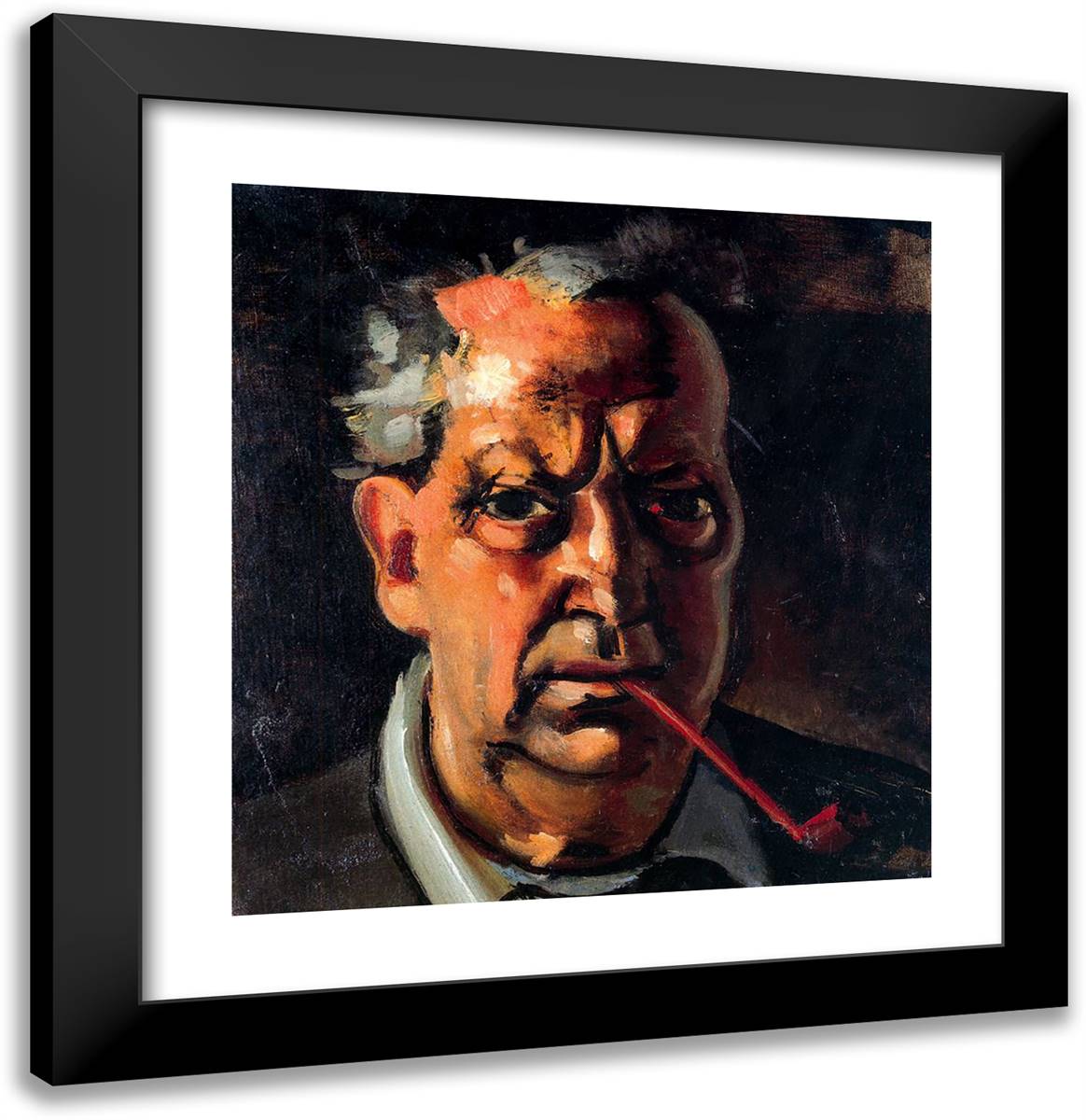 Self-Portrait with a Pipe 20x21 Black Modern Wood Framed Art Print Poster by Derain, Andre