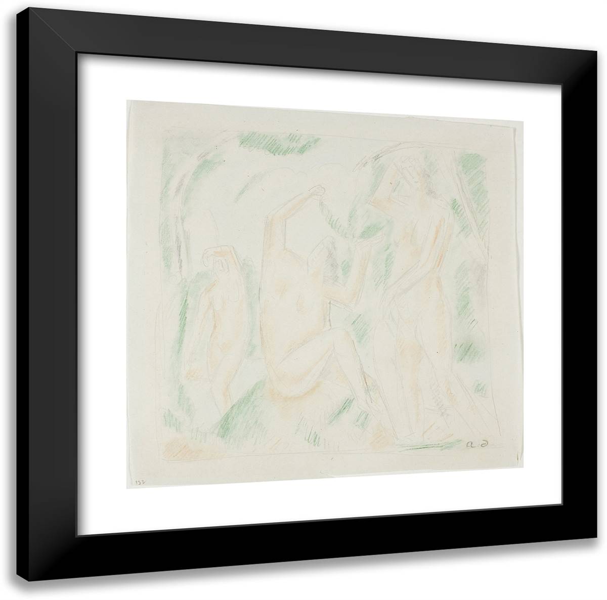 Three Nude Women in a Landscape 20x20 Black Modern Wood Framed Art Print Poster by Derain, Andre