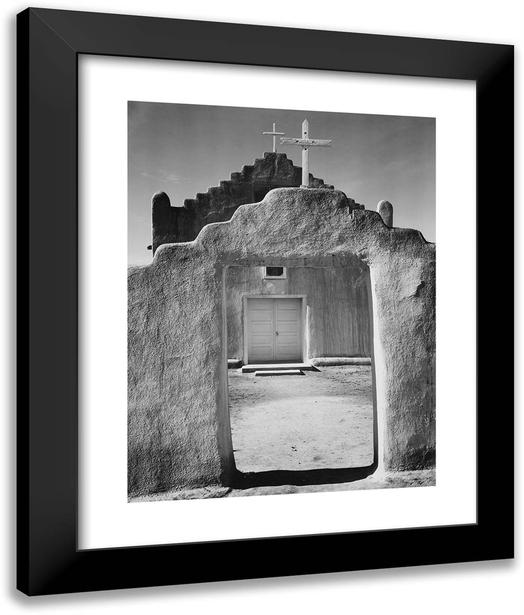 Church, Taos Pueblo2 20x24 Black Modern Wood Framed Art Print Poster by Adams, Ansel