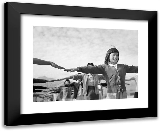 Female Interns Practicing Calisthenics at Manzanar Internment Camp 24x20 Black Modern Wood Framed Art Print Poster by Adams, Ansel