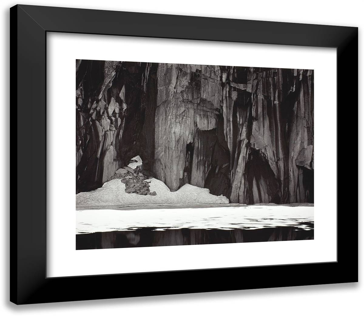 Frozen Lake and Cliffs, Sierra Nevada, Sequoia National Park, California 23x20 Black Modern Wood Framed Art Print Poster by Adams, Ansel