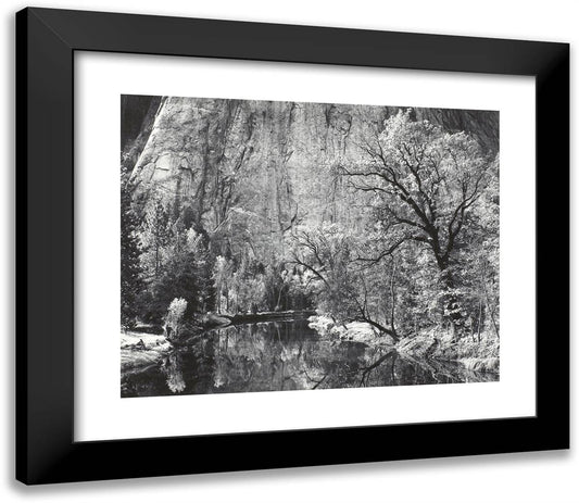 Merced River, Cliffs of Cathedral Rocks, Autumn 23x20 Black Modern Wood Framed Art Print Poster by Adams, Ansel