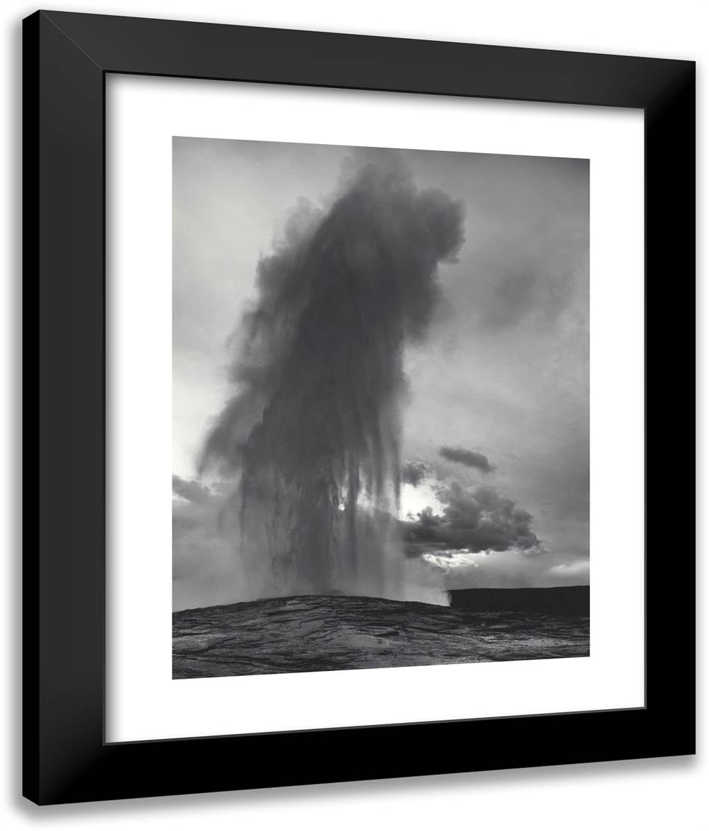 Old Faithful Geyser, Late Evening, Yellowstone National Park, Wyoming 20x24 Black Modern Wood Framed Art Print Poster by Adams, Ansel