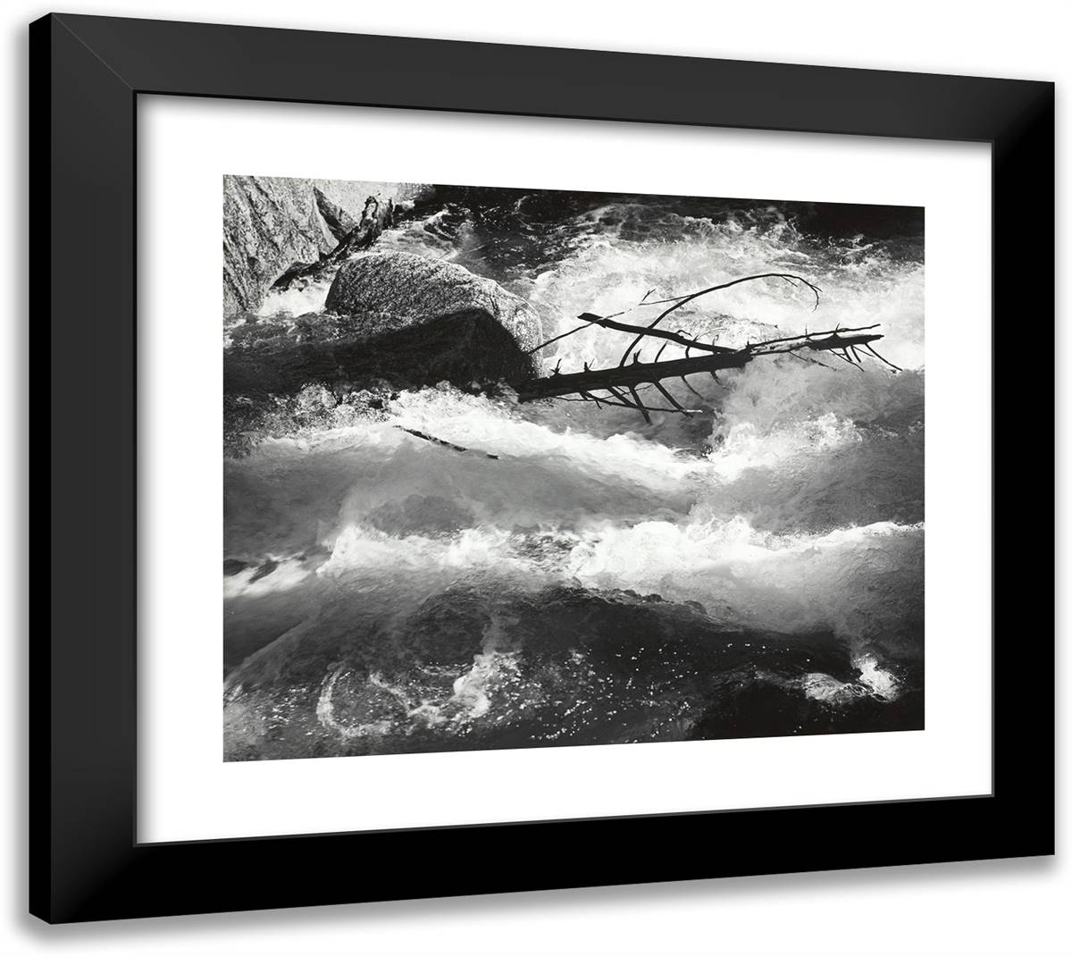 Rushing Water, Merced River, Yosemite National Park 22x20 Black Modern Wood Framed Art Print Poster by Adams, Ansel