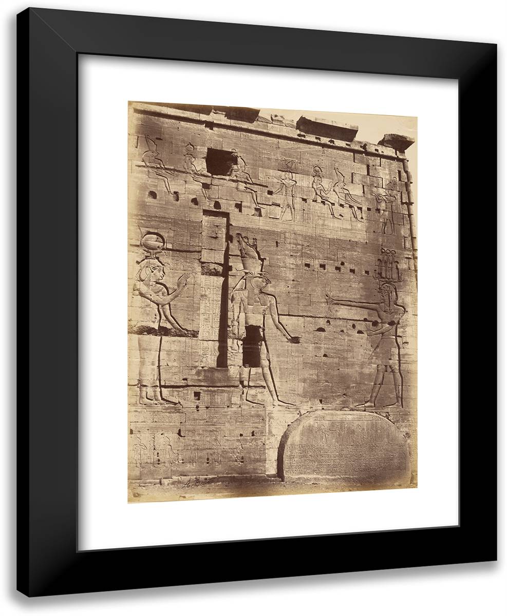 Island of Philae - Temple Pylon with Inscription 19x24 Black Modern Wood Framed Art Print Poster by Beato, Antonio