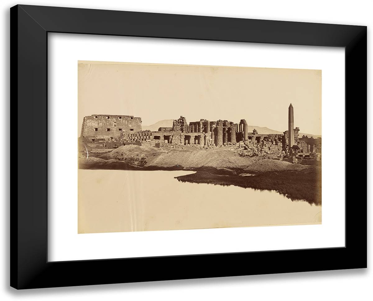 Karnak - VIew of the Sacred Lake 24x19 Black Modern Wood Framed Art Print Poster by Beato, Antonio