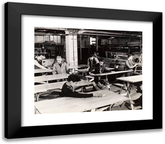 A Group of Men Inspects Wooden Tables 23x20 Black Modern Wood Framed Art Print Poster by Eagle, Arnold