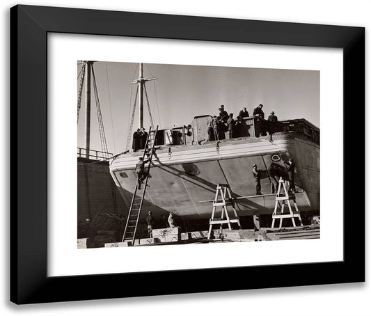 A Group of Men Work on a Docked Boat 24x20 Black Modern Wood Framed Art Print Poster by Eagle, Arnold