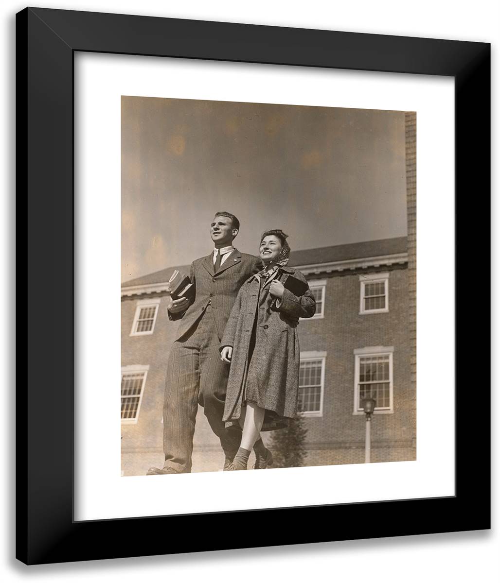 A Smiling Man and Woman Walk Towards the Camera 20x24 Black Modern Wood Framed Art Print Poster by Eagle, Arnold