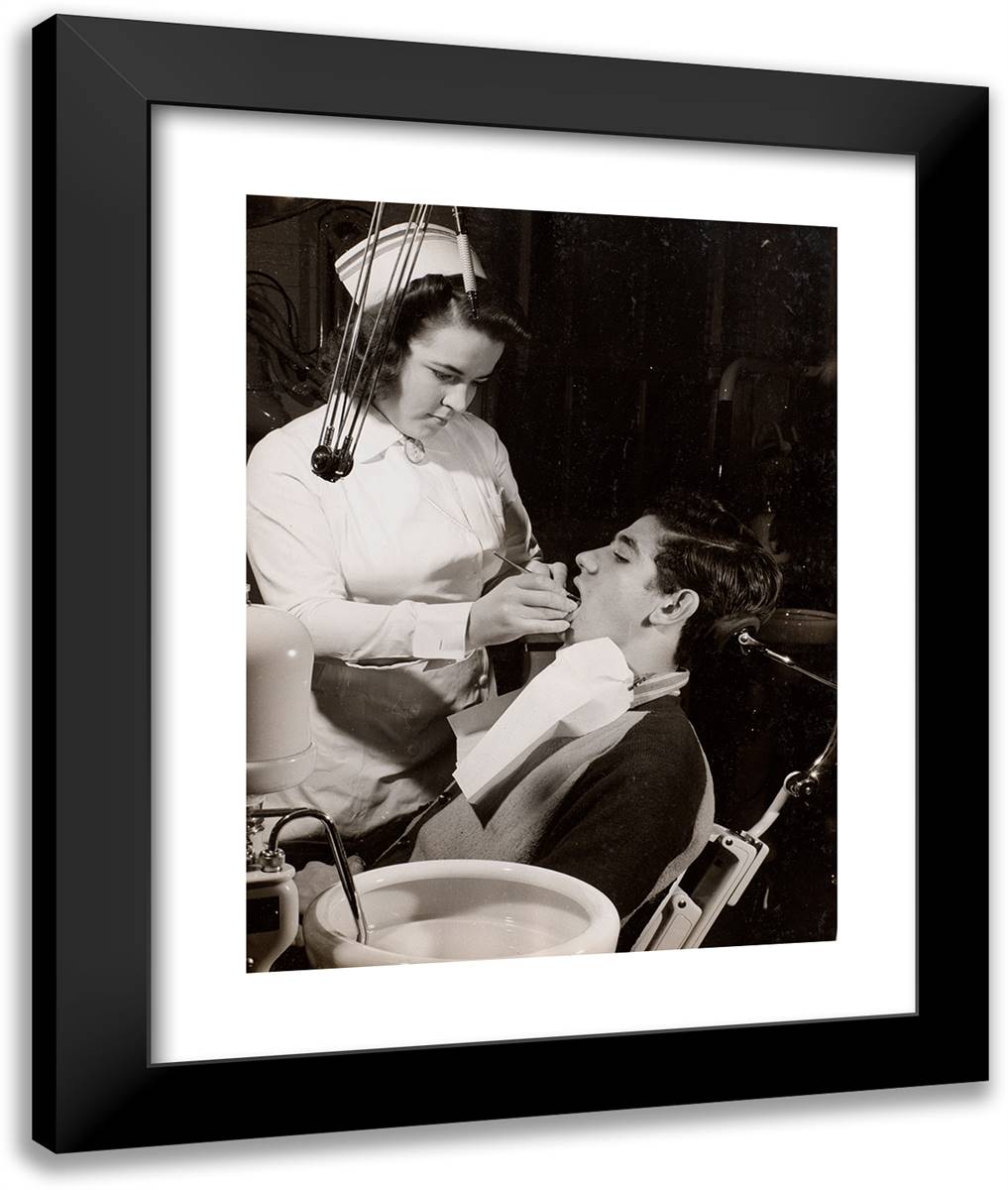 Dental Hygienist Inspects a Patient's Mouth 20x24 Black Modern Wood Framed Art Print Poster by Eagle, Arnold