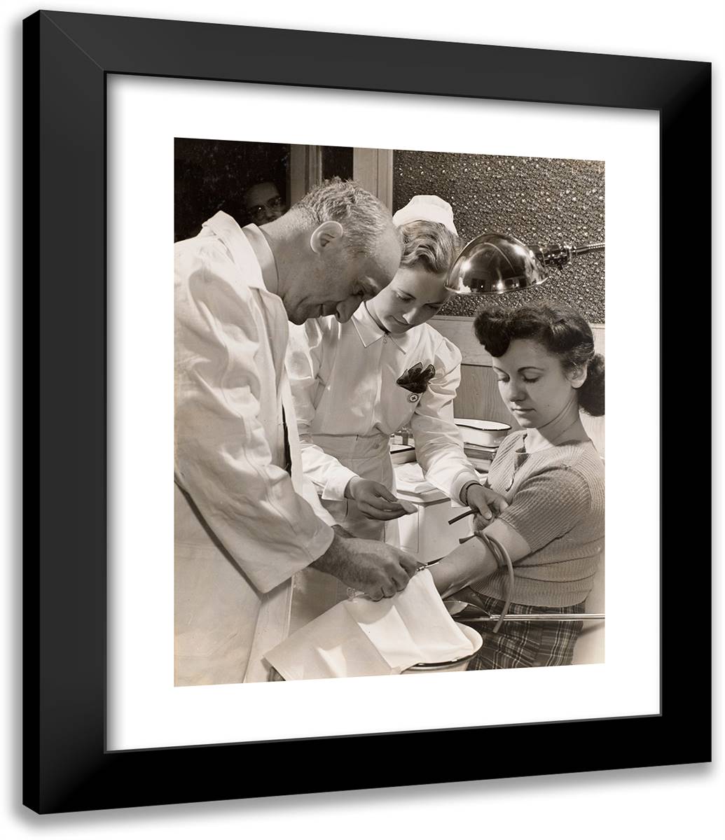 Doctor and Nurse Insert a Needle Into a Woman's Arm 20x24 Black Modern Wood Framed Art Print Poster by Eagle, Arnold