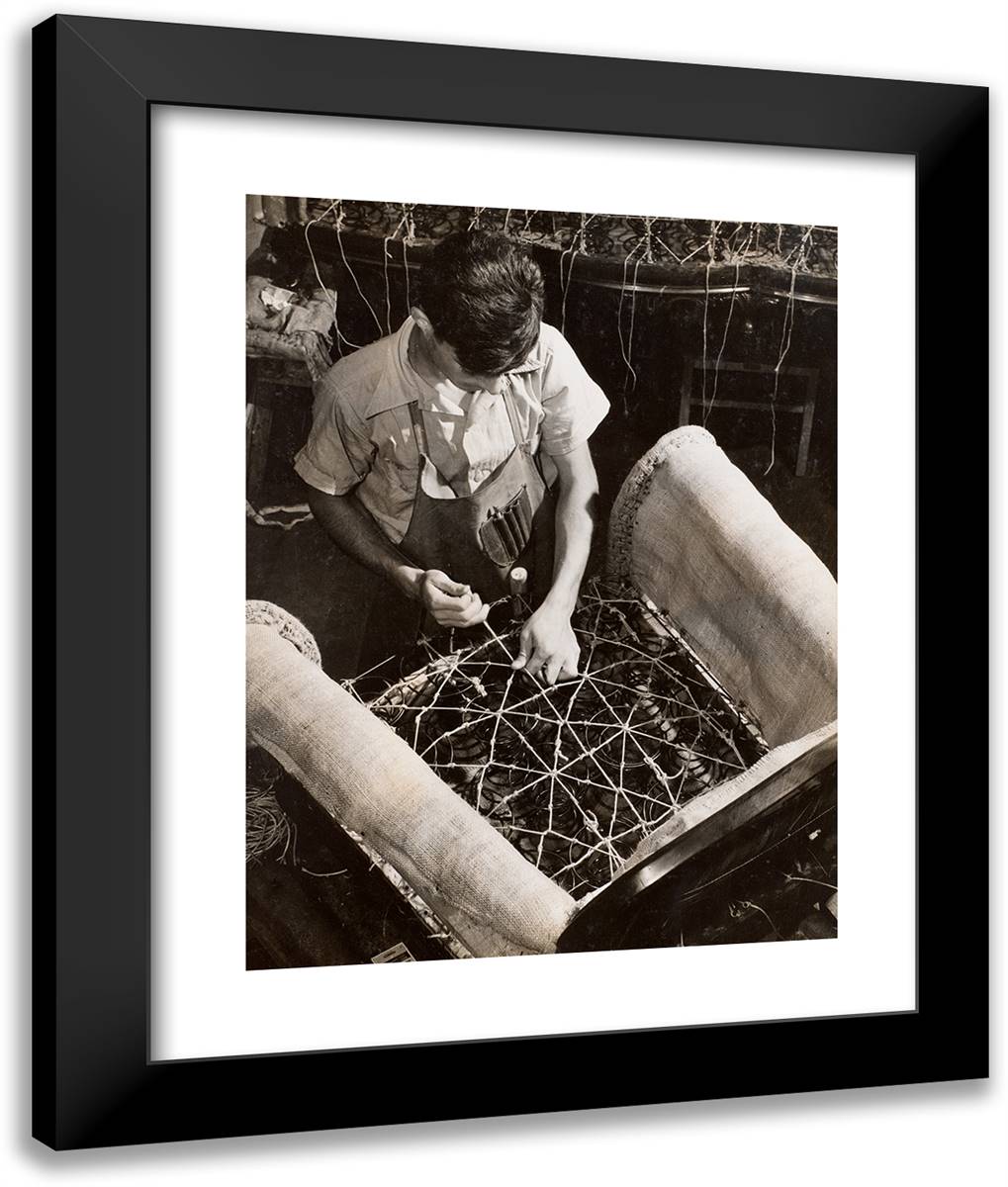 Man Adjusts Seat Coils for an Armchair 20x24 Black Modern Wood Framed Art Print Poster by Eagle, Arnold