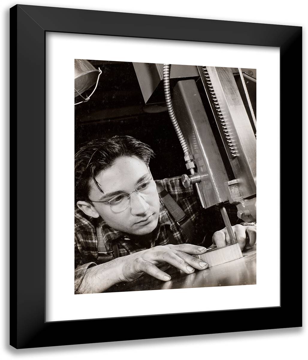 Man Wearing Glasses Works Intently with an Industrial File 20x24 Black Modern Wood Framed Art Print Poster by Eagle, Arnold