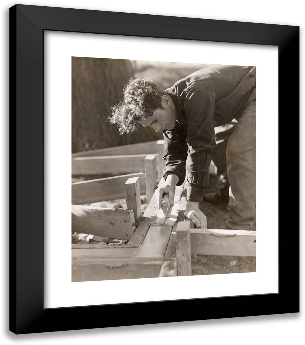 Mason Smooths Cement While Pouring a Foundation 20x23 Black Modern Wood Framed Art Print Poster by Eagle, Arnold