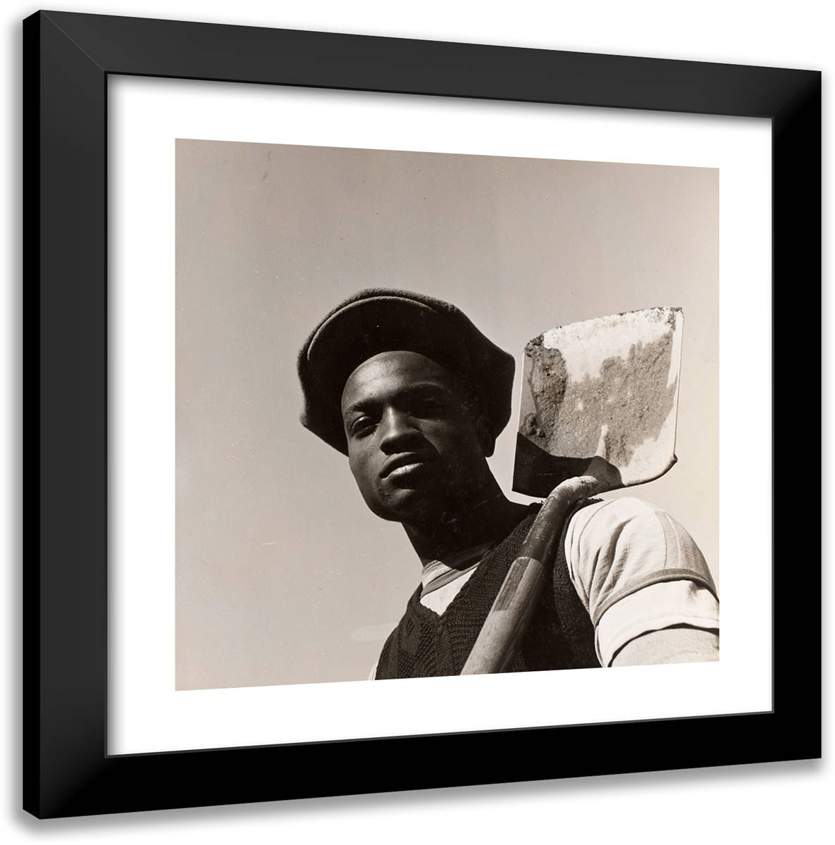 Portrait of a Man Holding a Shovel Over His Left Shoulder 20x20 Black Modern Wood Framed Art Print Poster by Eagle, Arnold
