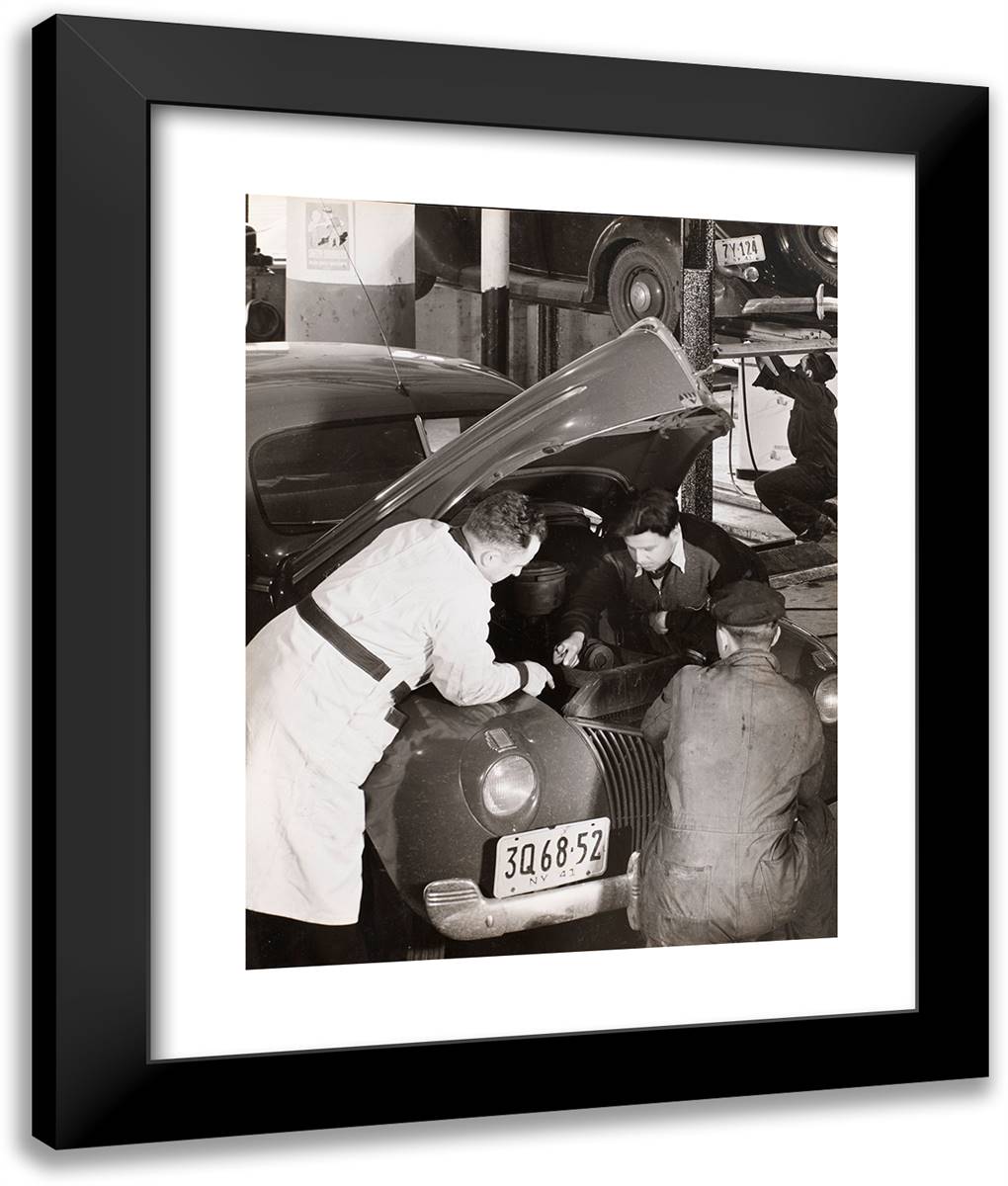 Three Men Work Under the Hood of a Car 20x24 Black Modern Wood Framed Art Print Poster by Eagle, Arnold