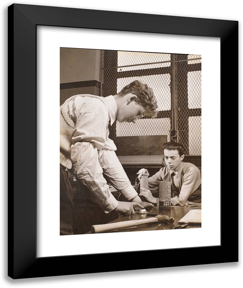 Two Boys Make a Two-Way Electric Bell 20x24 Black Modern Wood Framed Art Print Poster by Eagle, Arnold