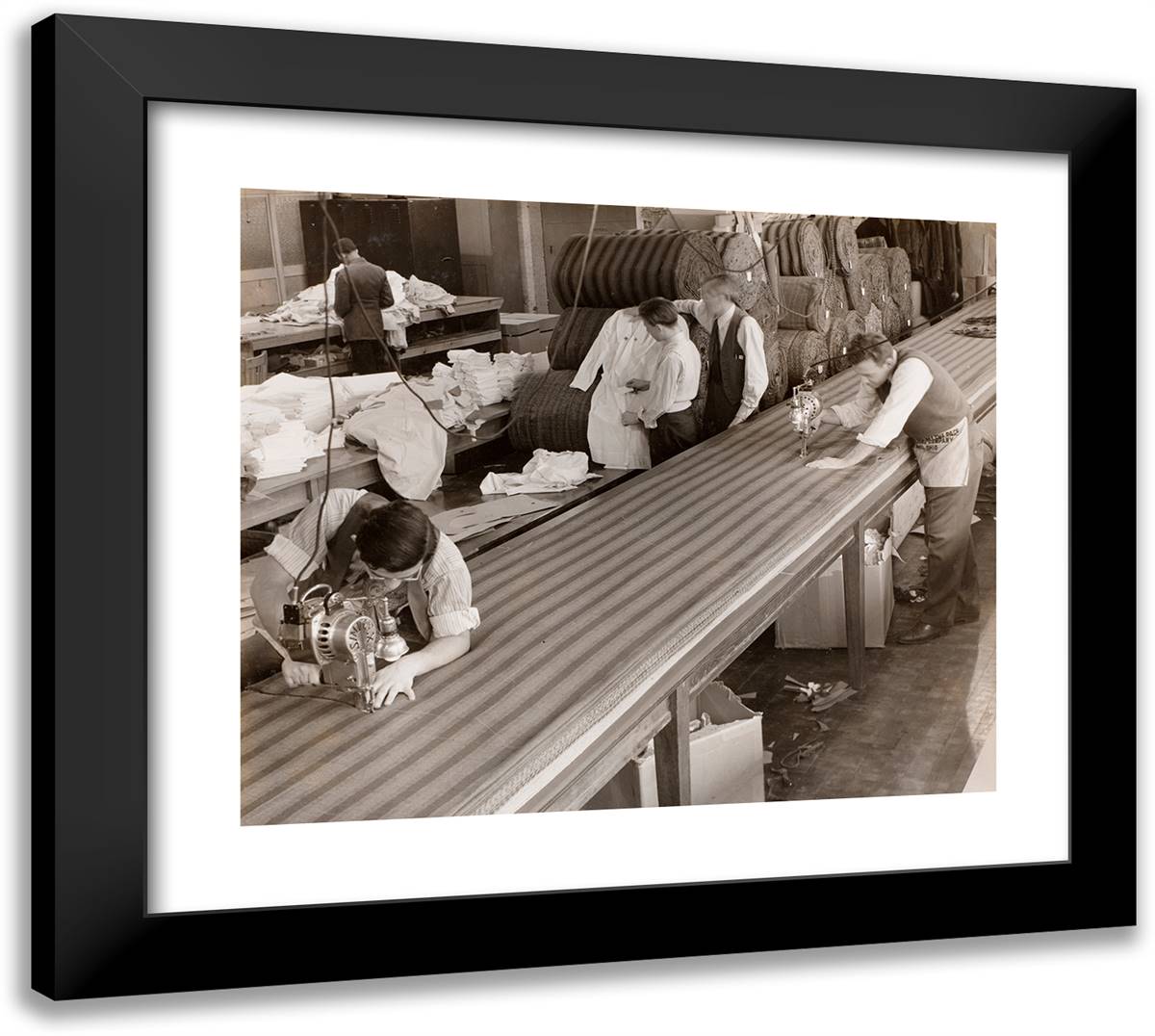 Two Men Wearing Aprons Cut Fabric 22x20 Black Modern Wood Framed Art Print Poster by Eagle, Arnold