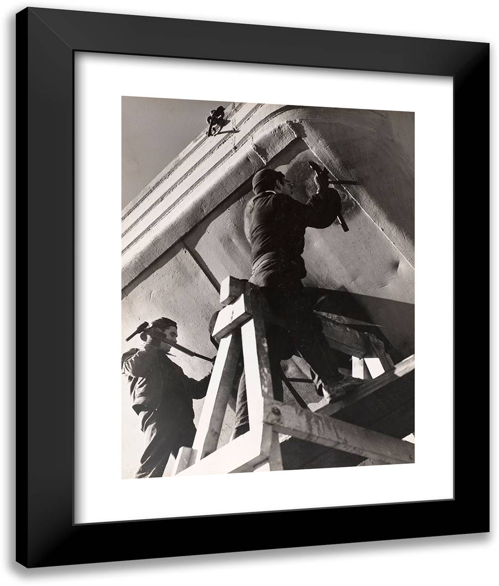Two Men Work on the Underside of a Boat 20x24 Black Modern Wood Framed Art Print Poster by Eagle, Arnold