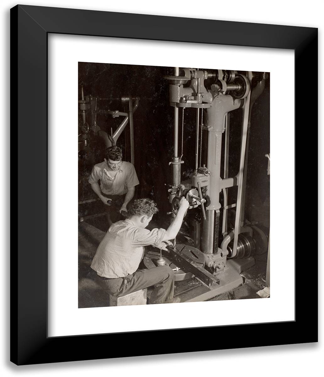 Two Men Work with a Large Drill Bit 20x24 Black Modern Wood Framed Art Print Poster by Eagle, Arnold
