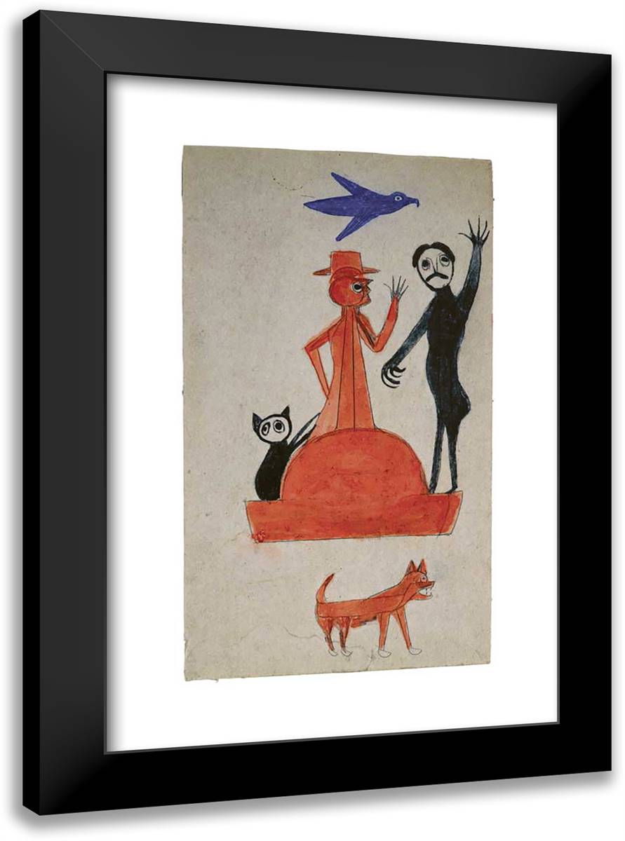 Untitled (Figure Construction with Waving Man) 17x24 Black Modern Wood Framed Art Print Poster by Traylor, Bill