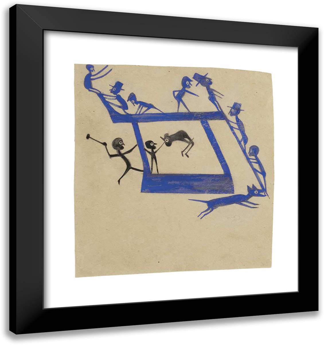 Untitled (Figures, Construction) 20x21 Black Modern Wood Framed Art Print Poster by Traylor, Bill