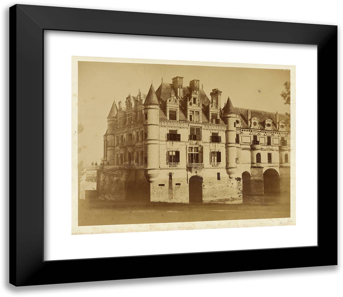 Chateau De Chenonceaux 23x20 Black Modern Wood Framed Art Print Poster by Freres, Bisson