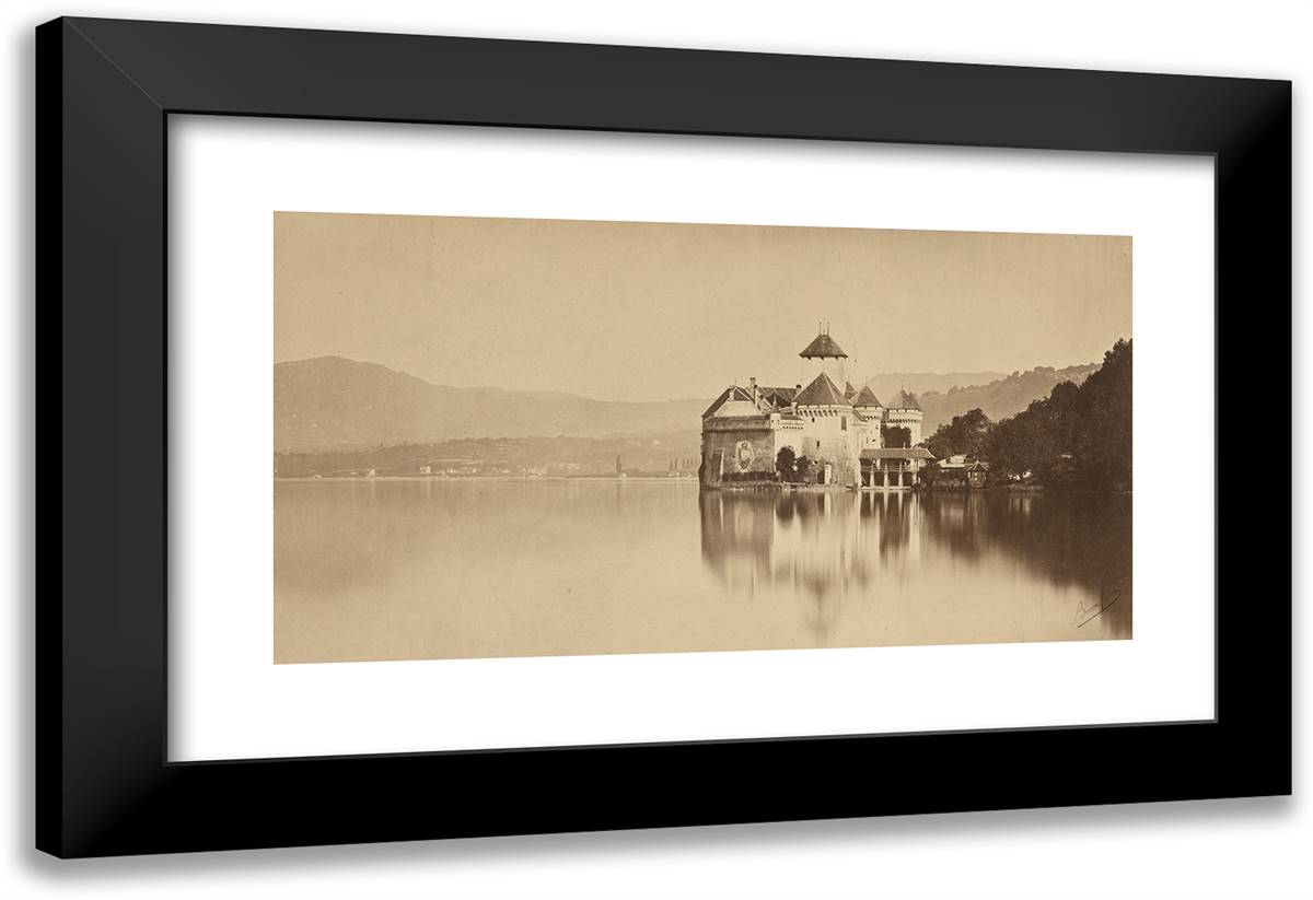 Chateau De Chillon 24x16 Black Modern Wood Framed Art Print Poster by Freres, Bisson