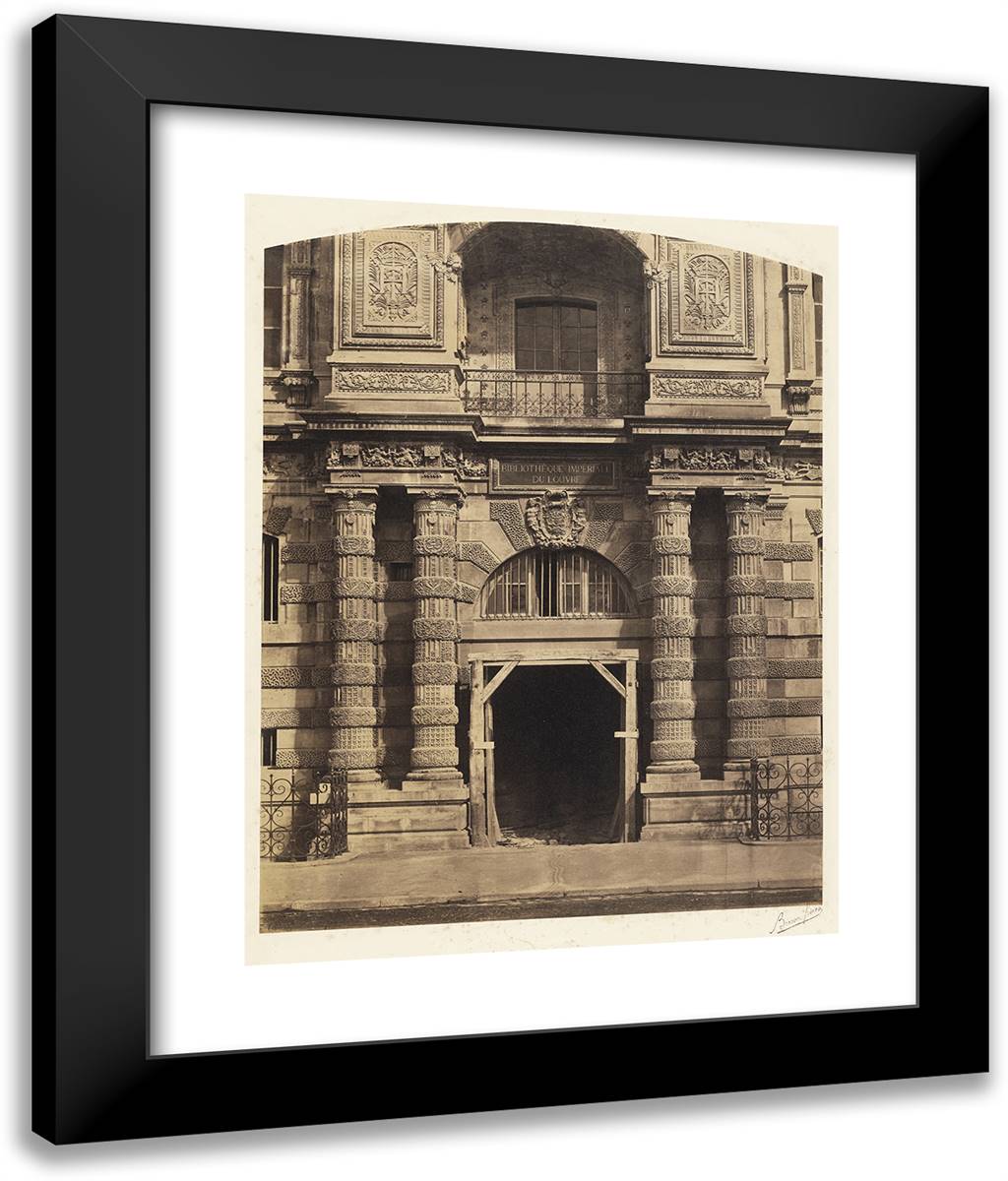 Entrance to the Imperial Library, the Louvre Palace, Paris 20x24 Black Modern Wood Framed Art Print Poster by Freres, Bisson