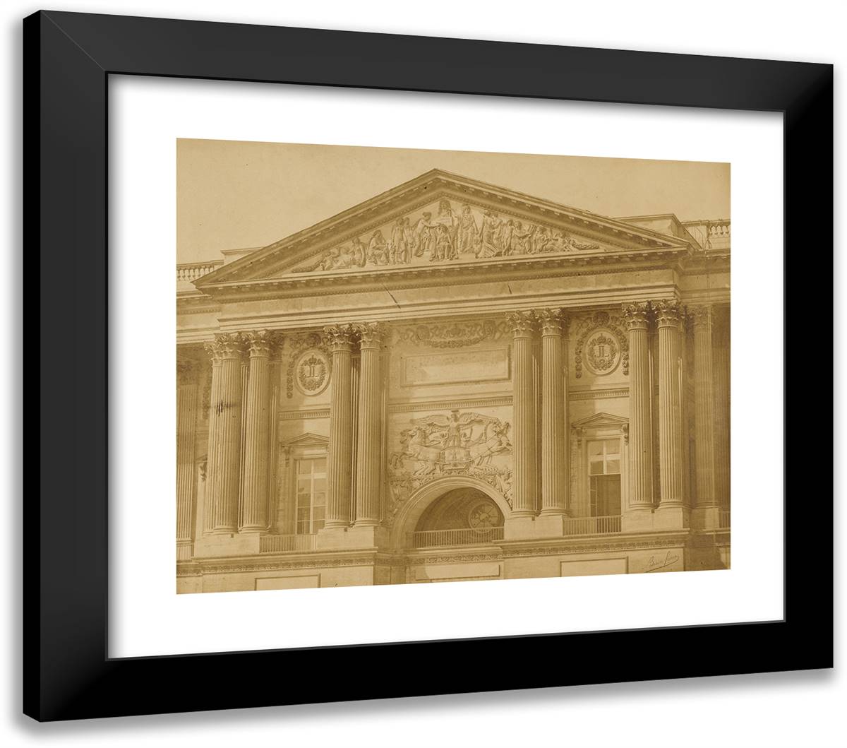 Entrance, Louvre Palace 23x20 Black Modern Wood Framed Art Print Poster by Freres, Bisson