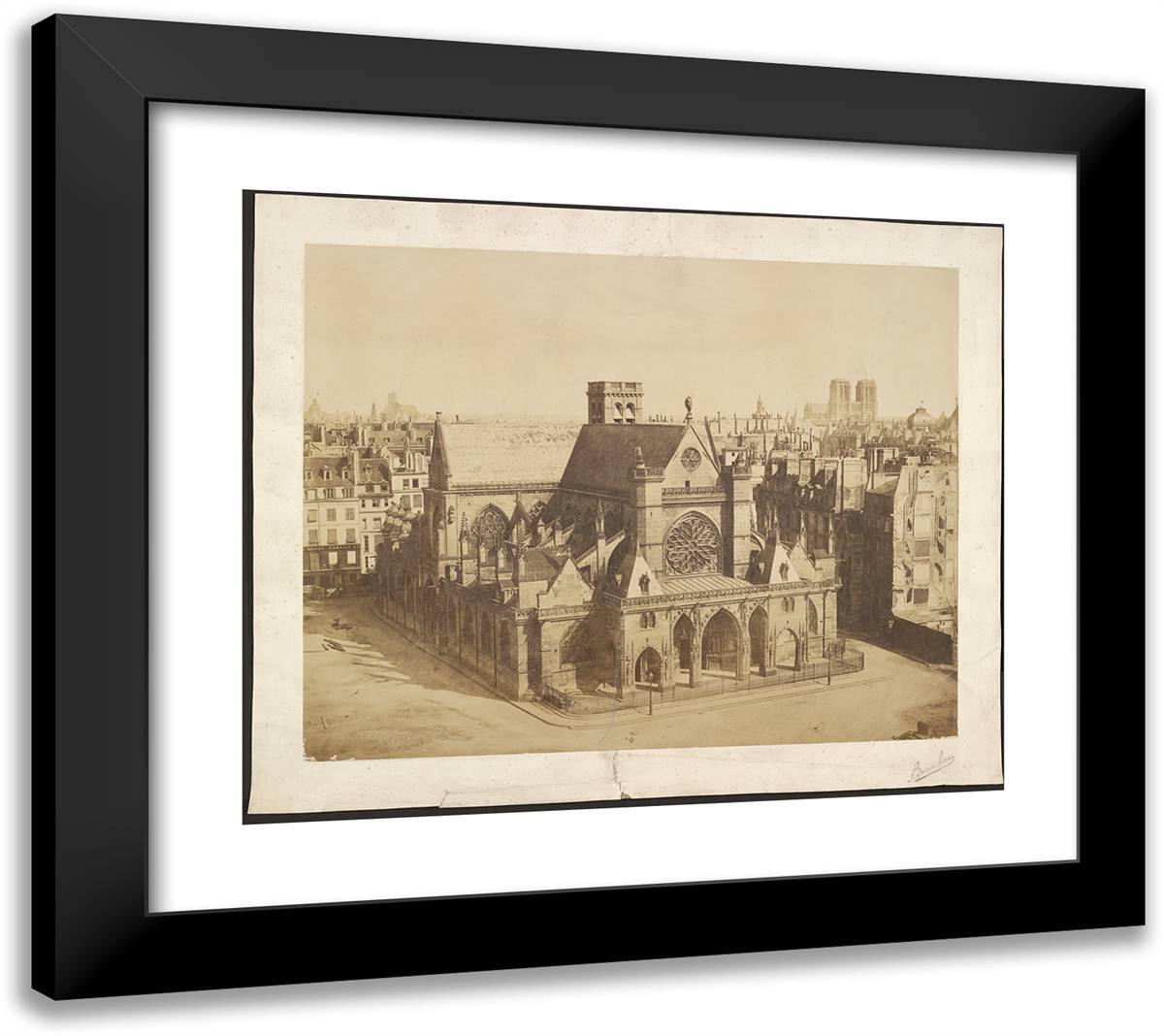 Saint Germain L'Auxerrois 22x20 Black Modern Wood Framed Art Print Poster by Freres, Bisson