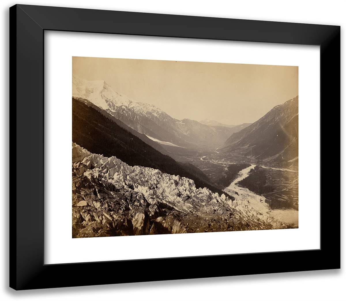 Sous La Mer De Glace Le Glacier Du Bois Au Fond Chamonix 23x20 Black Modern Wood Framed Art Print Poster by Freres, Bisson