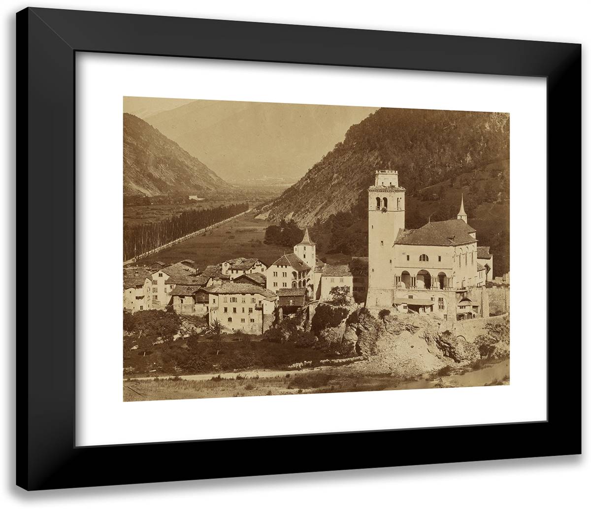 Village De VIege 23x20 Black Modern Wood Framed Art Print Poster by Freres, Bisson