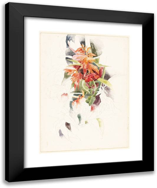 Salvia and Zinnia 19x24 Black Modern Wood Framed Art Print Poster by Demuth, Charles