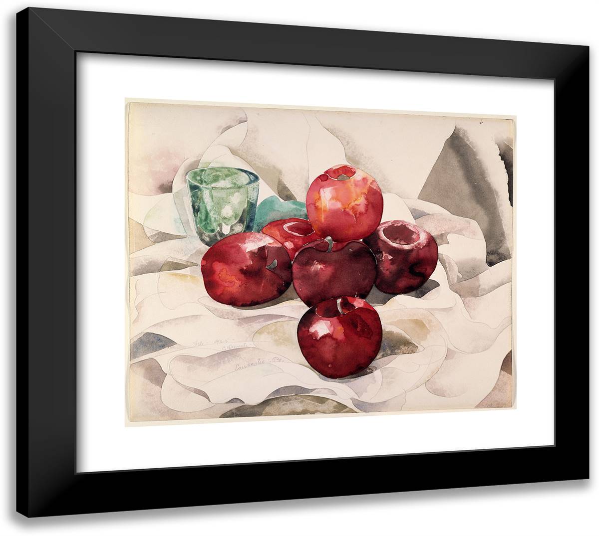 Still Life Apples and Green Glass 22x20 Black Modern Wood Framed Art Print Poster by Demuth, Charles
