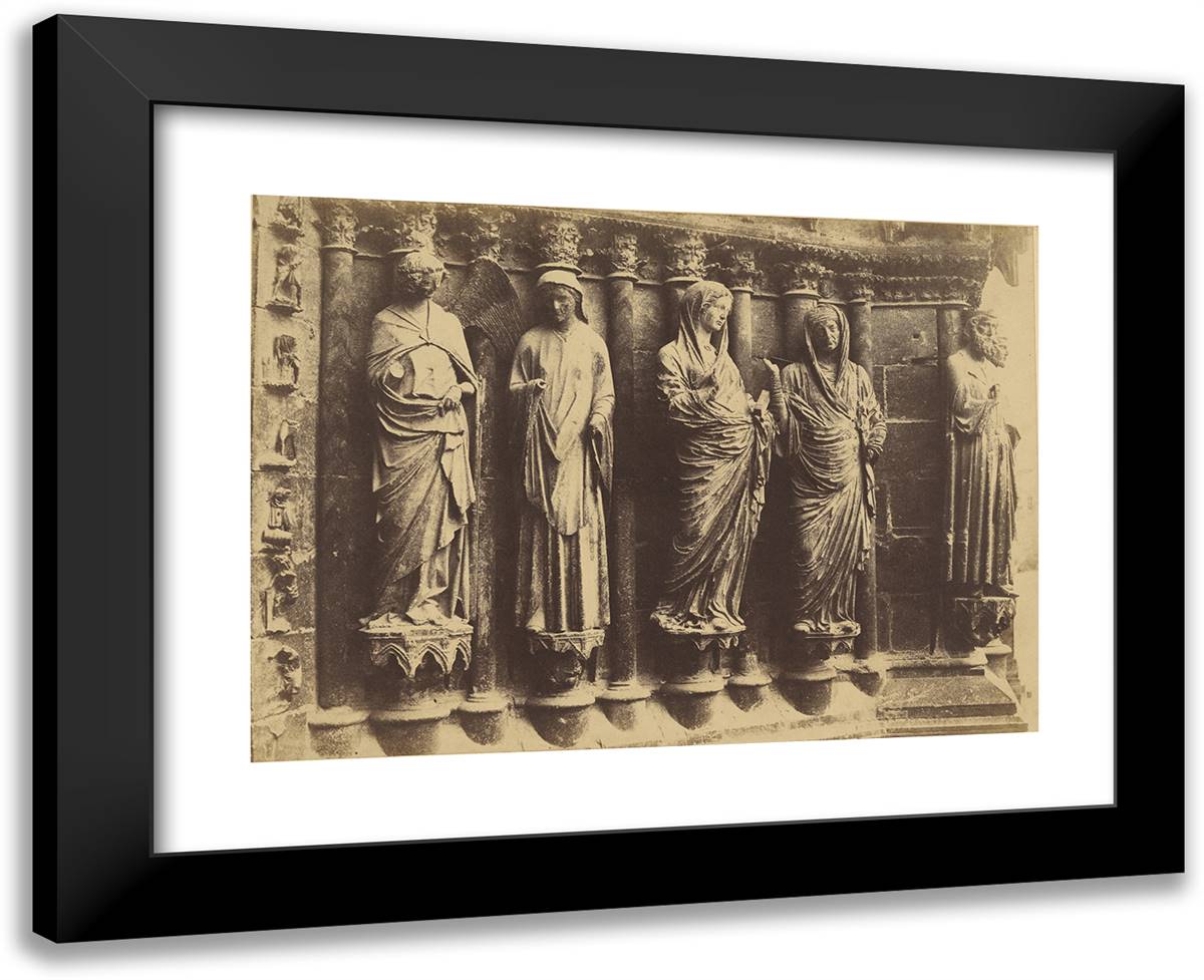 Louis Desire Blanqua-Cathedrale De Reims. Figures Du Grand Portail. 24x20 Black Modern Wood Framed Art Print Poster by Marville, Charles
