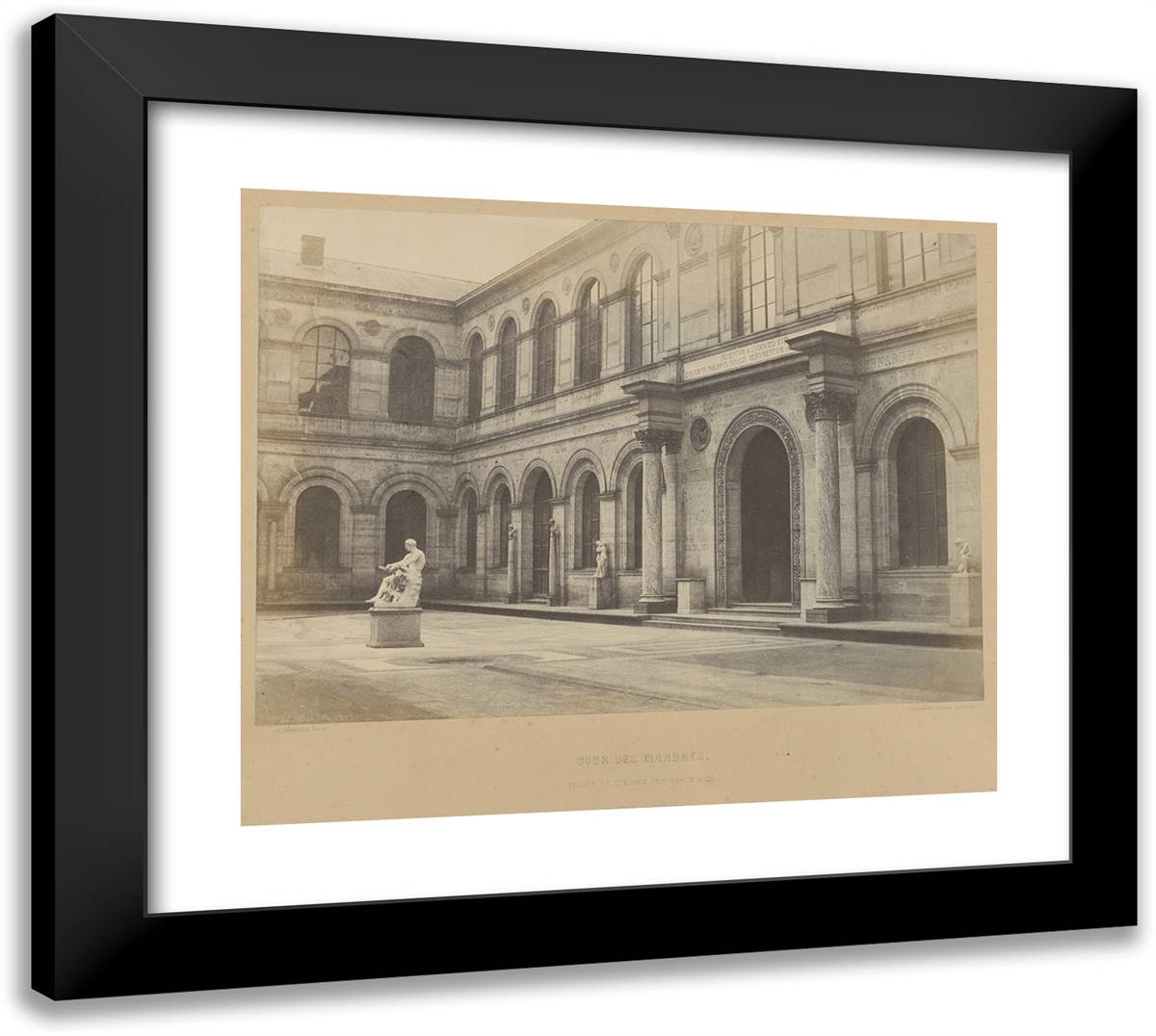 Louis Desire Blanqua-Cour Des Marbres. Palais De L'Ecole Des Beaux-Arts. 22x20 Black Modern Wood Framed Art Print Poster by Marville, Charles