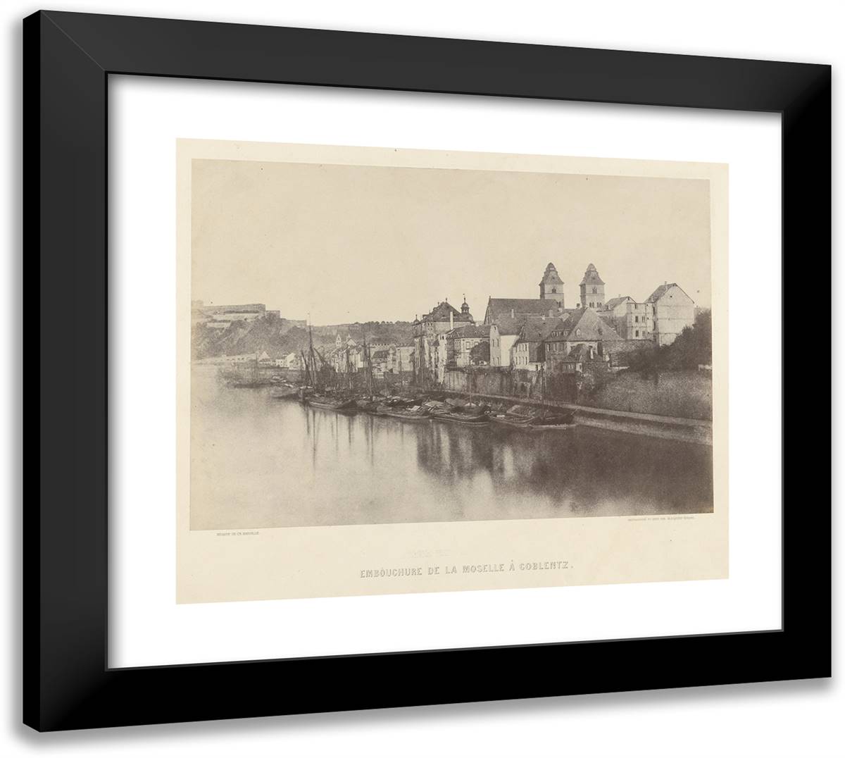 Louis Desire Blanqua-Embouchure De La Moselle a Coblentz 22x20 Black Modern Wood Framed Art Print Poster by Marville, Charles