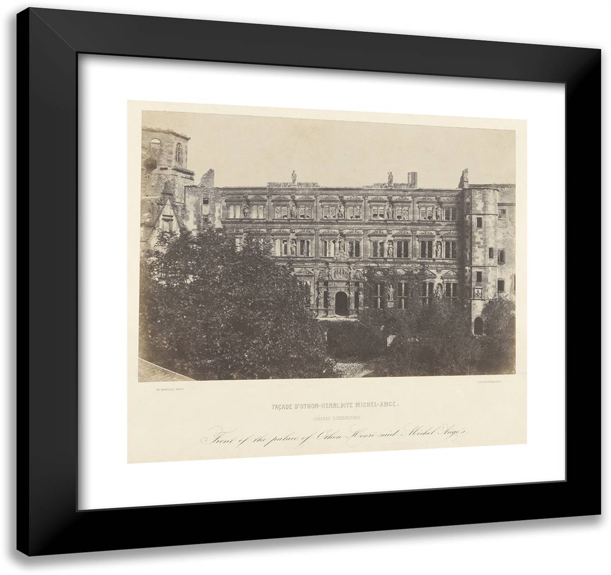 Louis Desire Blanqua-Facade D'Othon-Henri, Dite Michel-Ange. Chateau D'Heidelberg 21x20 Black Modern Wood Framed Art Print Poster by Marville, Charles