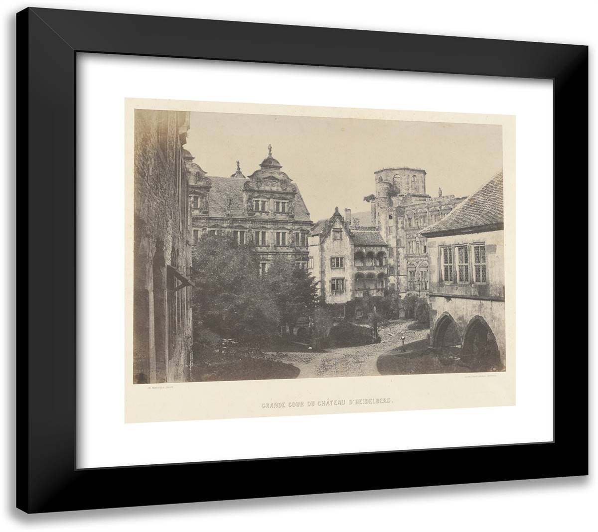 Louis Desire Blanqua-Grande Cour Du Chateau D'Heidelberg. 22x20 Black Modern Wood Framed Art Print Poster by Marville, Charles