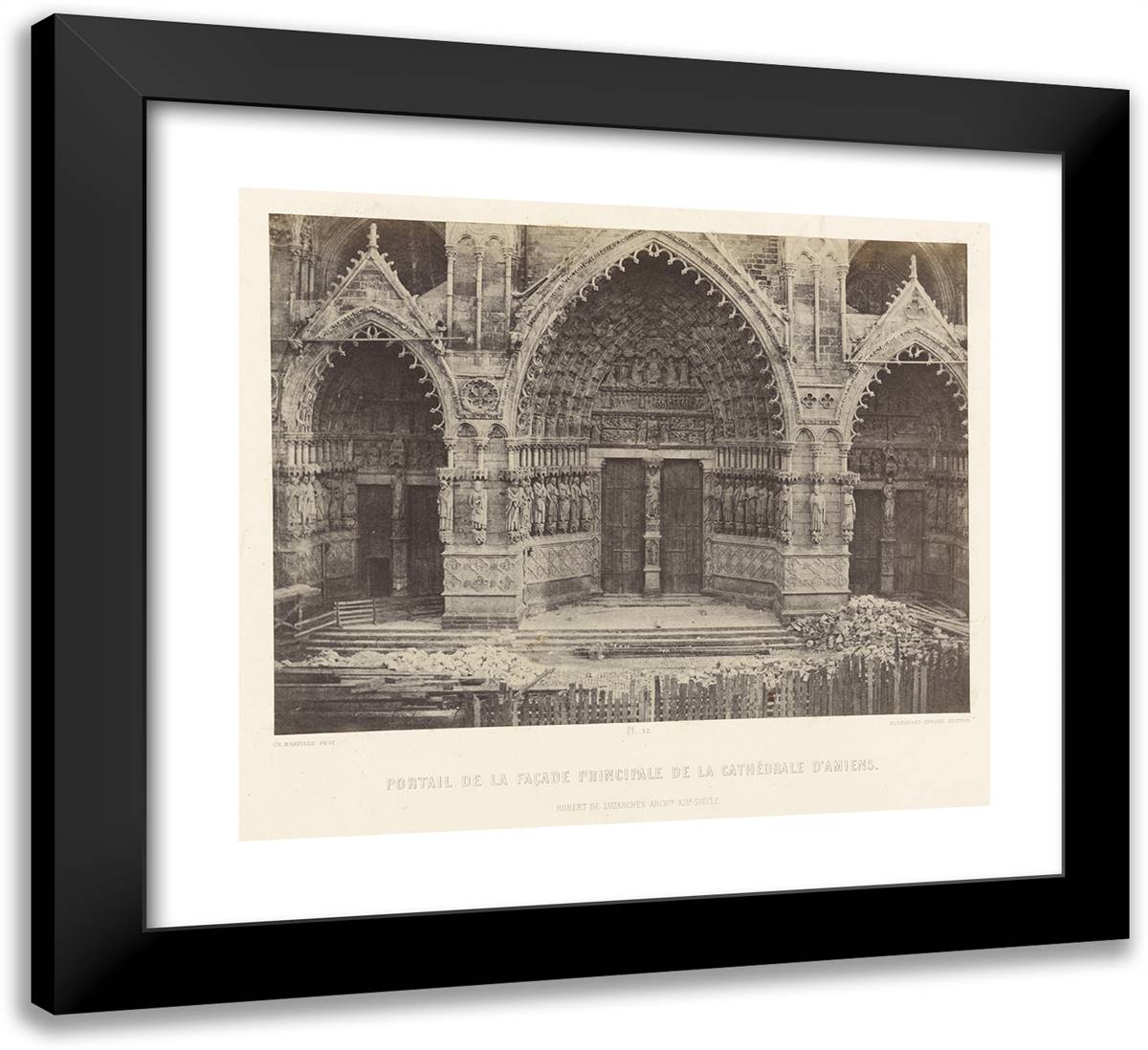 Louis Desire Blanqua-Portail De La Facade Principale De La Cathedrale D'Amiens. R 22x20 Black Modern Wood Framed Art Print Poster by Marville, Charles