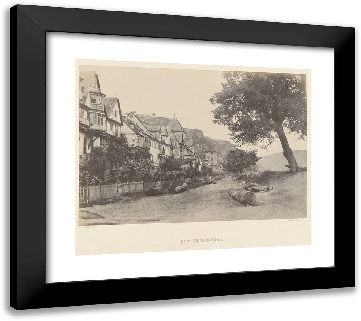 Louis Desire Blanqua-Quai De Bacharah. 22x20 Black Modern Wood Framed Art Print Poster by Marville, Charles
