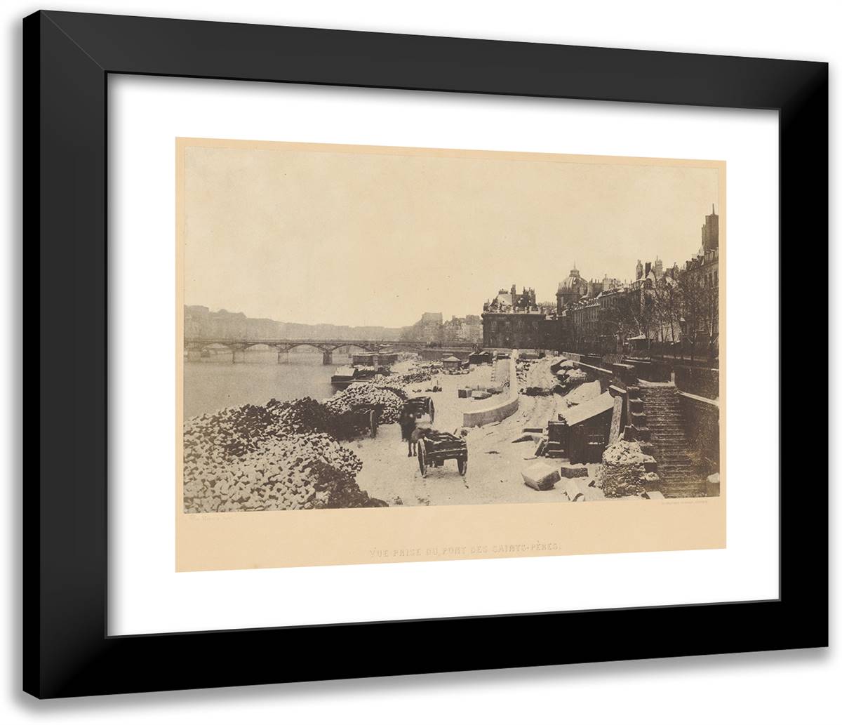 Louis Desire Blanqua-Vue Prise Du Pont Des Saints-Peres 23x20 Black Modern Wood Framed Art Print Poster by Marville, Charles