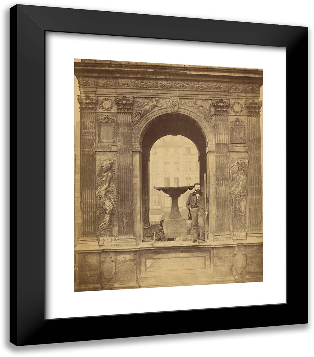 Unidentified Man Posed in Fontaine Des Innocents 20x23 Black Modern Wood Framed Art Print Poster by Marville, Charles