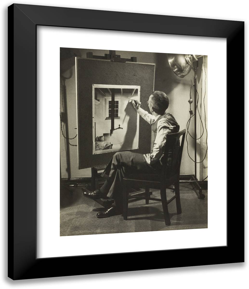 Self-Portrait at Easel 20x24 Black Modern Wood Framed Art Print Poster by Sheeler, Charles