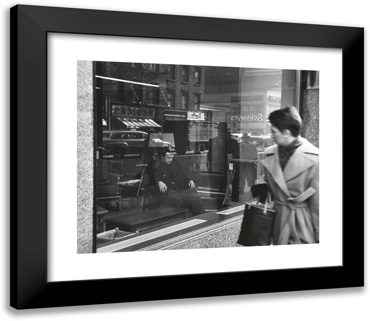 Jimmy James Dean Seated in a Store Window 23x20 Black Modern Wood Framed Art Print Poster by Stock, Dennis