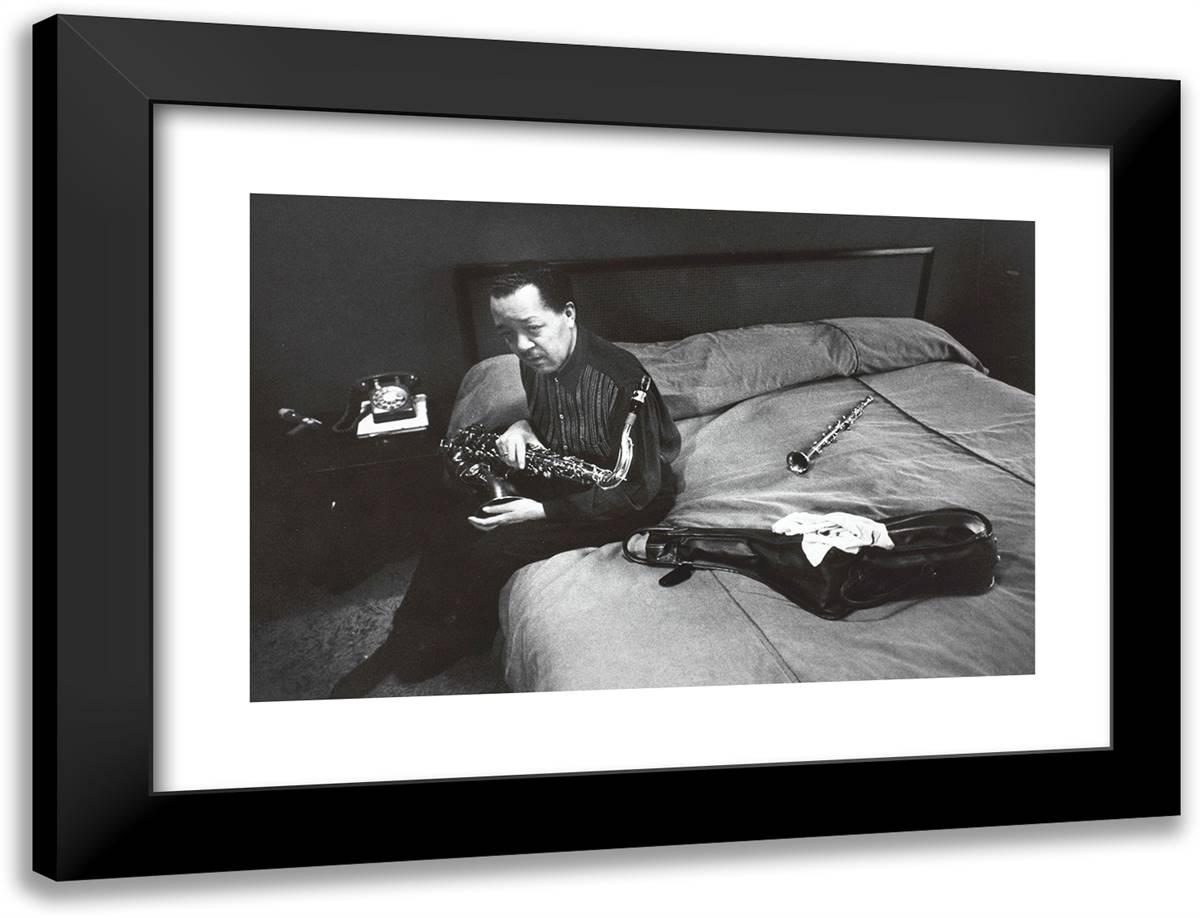Lester Young at Home 24x18 Black Modern Wood Framed Art Print Poster by Stock, Dennis