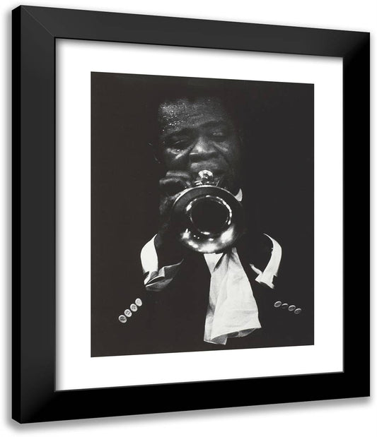 Louis Armstrong Playing the Trumpet 20x24 Black Modern Wood Framed Art Print Poster by Stock, Dennis