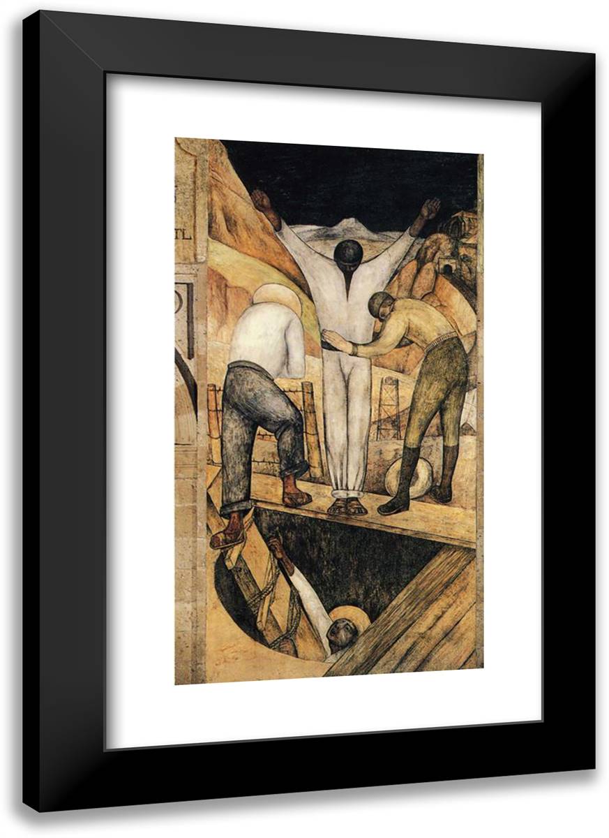 Exit from the Mine 17x24 Black Modern Wood Framed Art Print Poster by Rivera, Diego