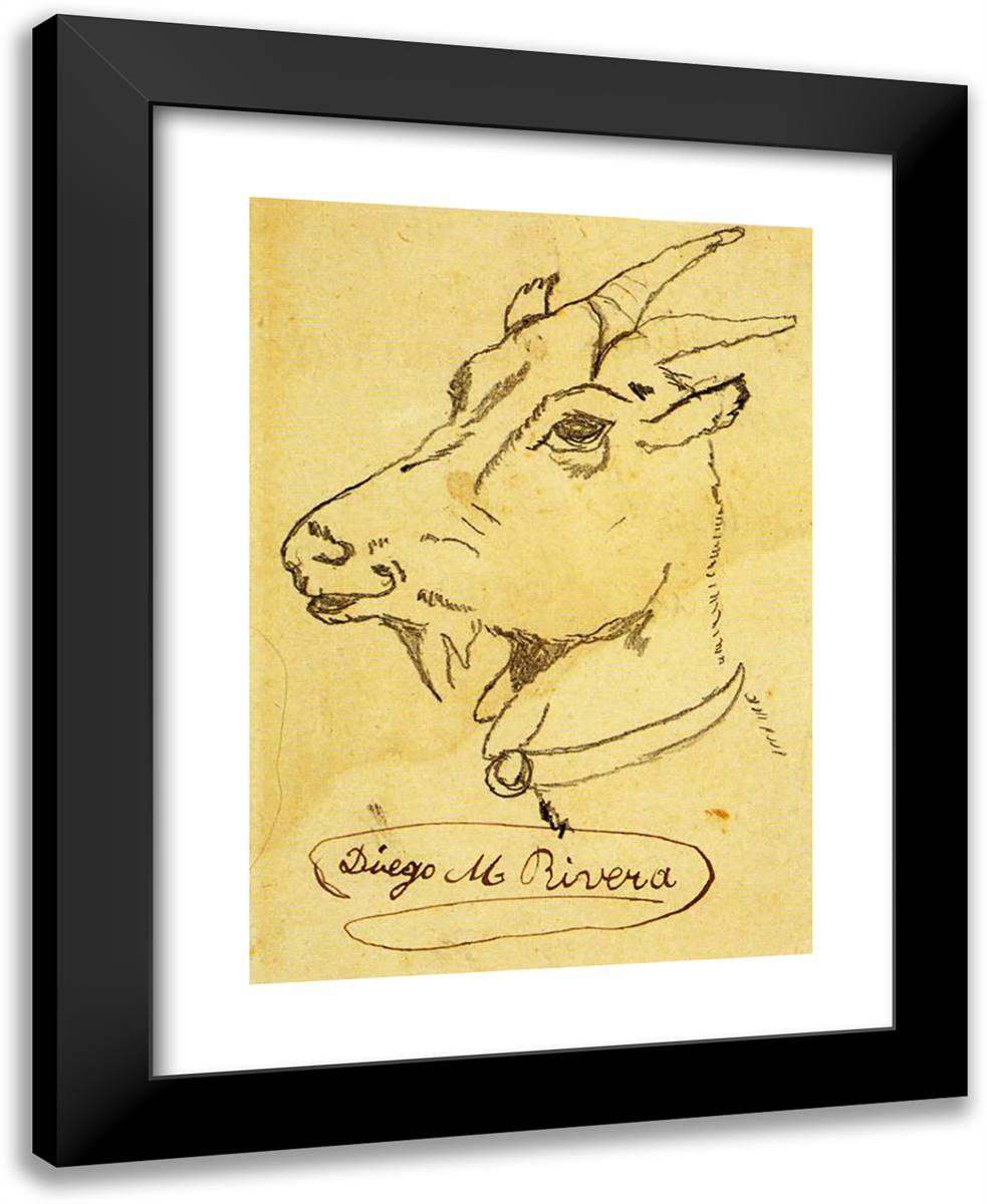 Head of a Goat 19x24 Black Modern Wood Framed Art Print Poster by Rivera, Diego